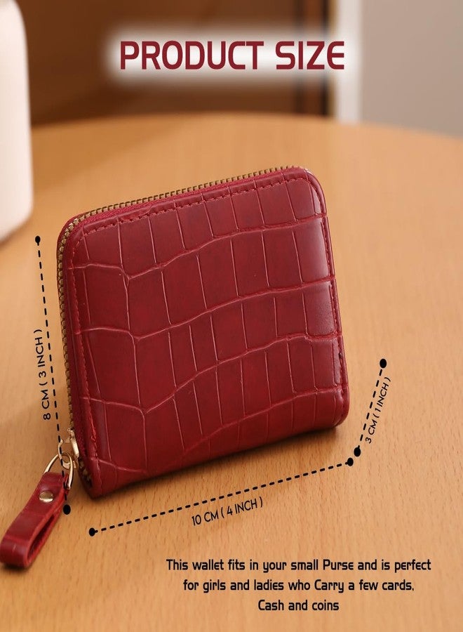Elios Women's Card Holder Wallet Vegan Leather Card Holder Compact Ladies Purse with 9 Card Slots, and RFID Blocking | Zip Closure | Mini Purse for Women (Wine) - Image 5